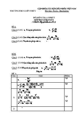Đề kiểm tra 15 phút môn Đại số bài số 2 - Trường THCS Liên Thủy
